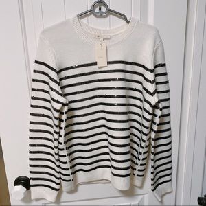 NWT Maje Mystrip Sequined Striped Sweater In Ecru